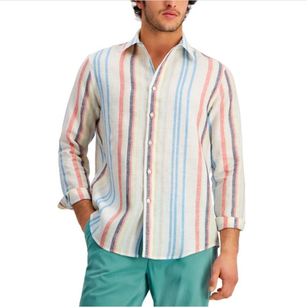 Club Room Men's Regular-Fit Stripe Linen Shirt
